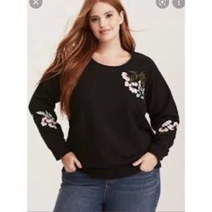 Torrid Floral Embroidered Crewneck Sweater Black Size Large